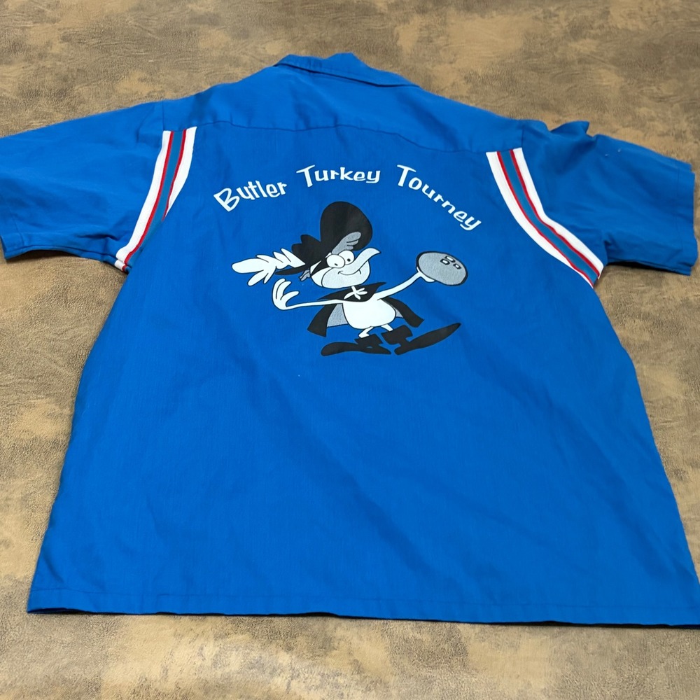 Hilton Bowling Shirt Mens Medium Blue Butler Turkey Tourney Retro VTG